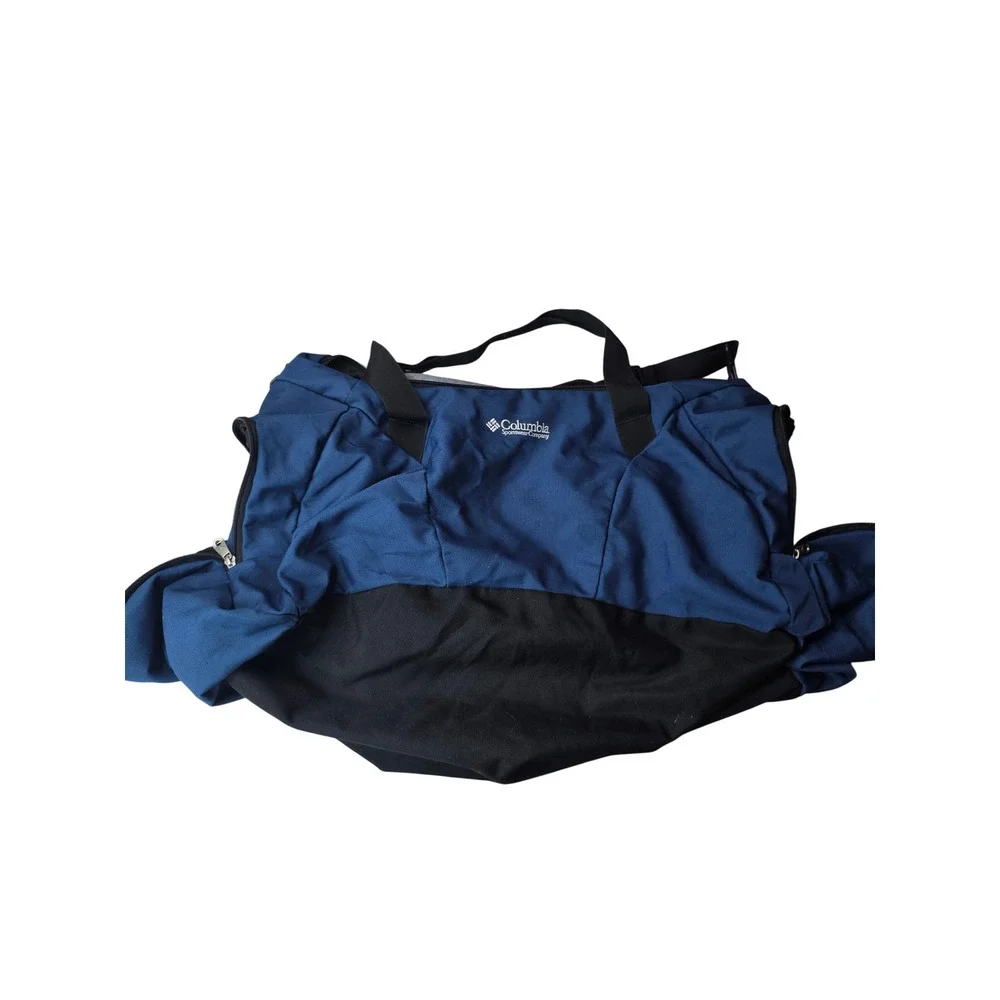 Columbia Sportswear Duffel Bag Blue Black Canvas Travel Gym Weekend Bag 26 In F2